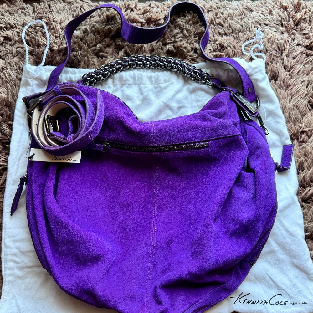 Kenneth Cole purple suede Handbag (matching suede belt new -additional $30)